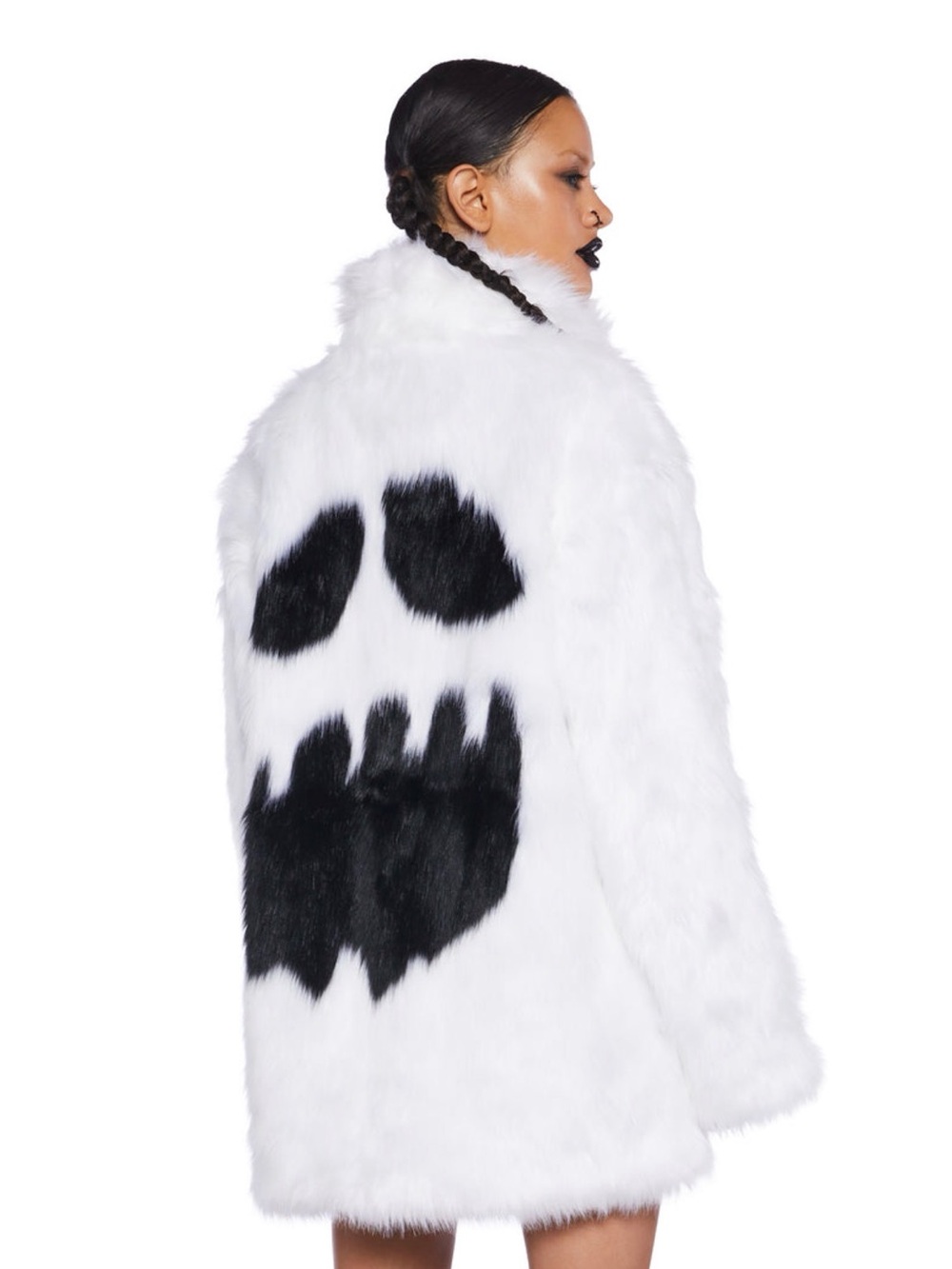 Ghostly Glam Faux Fur Skull-Back Coat - Women Jackets & Coat